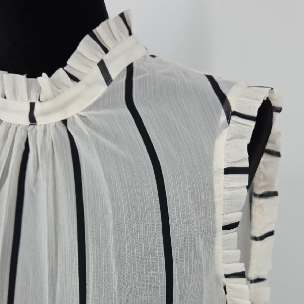 Who What Wear White Sleeveless Ruffle Mock Neck Striped Cami - Picture 5 of 15